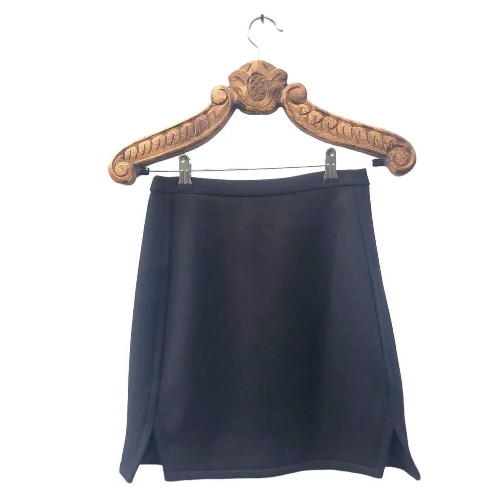 J. Crew Skirt Double Front Notch Wool Mini Black Dark Academia Preppy 00